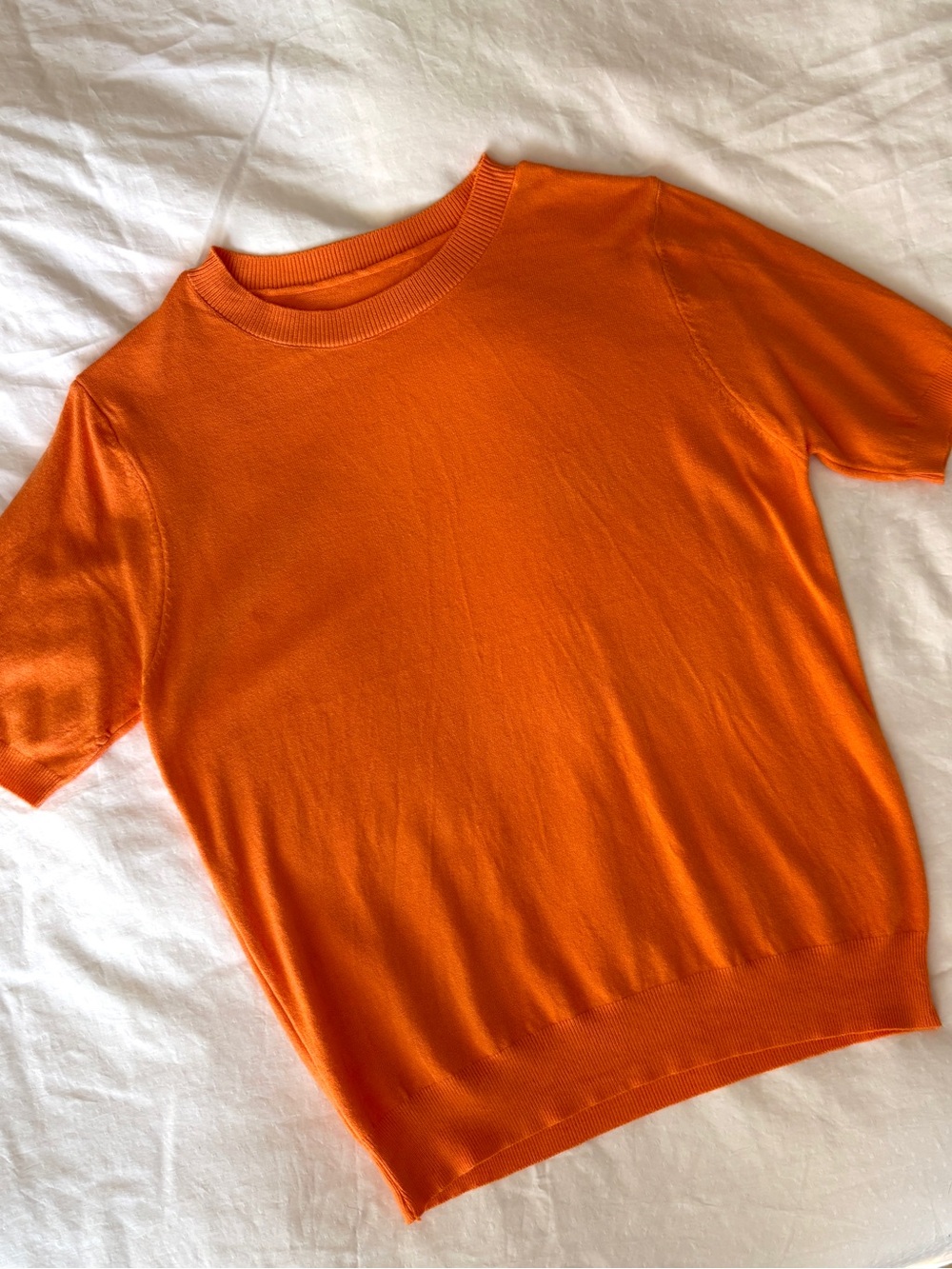 Cashmere Blend Ultra Soft Classic Short Sleeve Sweater Knit Top in Orange